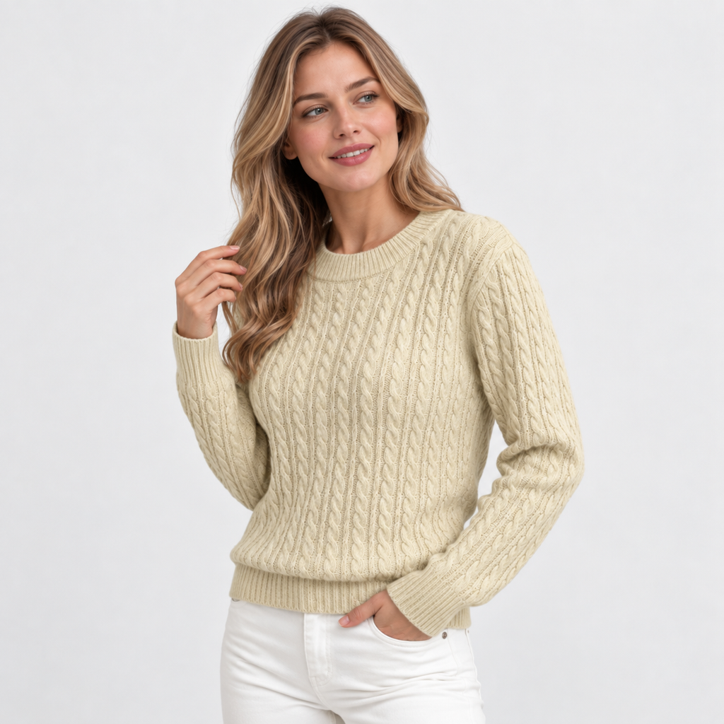 Women's Cable Knit Crew Neck Sweater - Long Sleeve