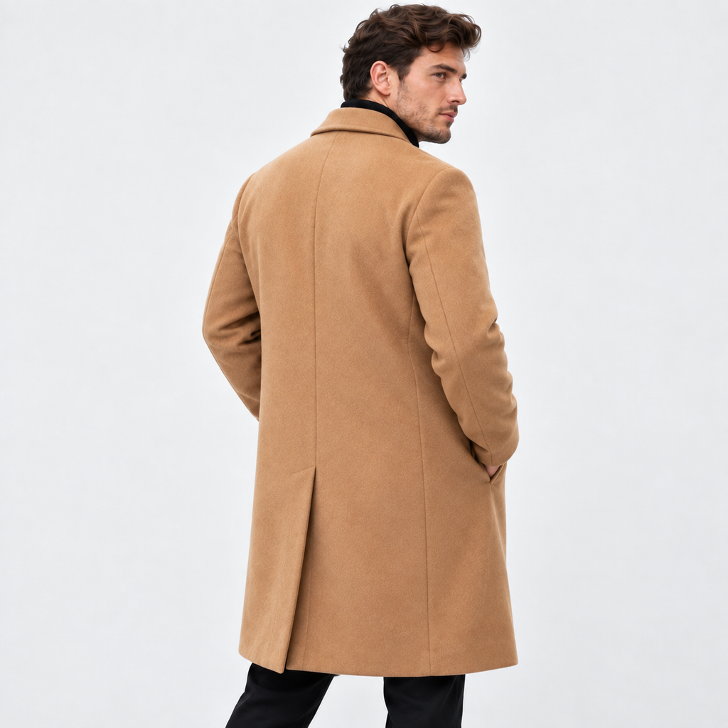 Men's Long Wool-Look Coat - Slim Fit Classic Style