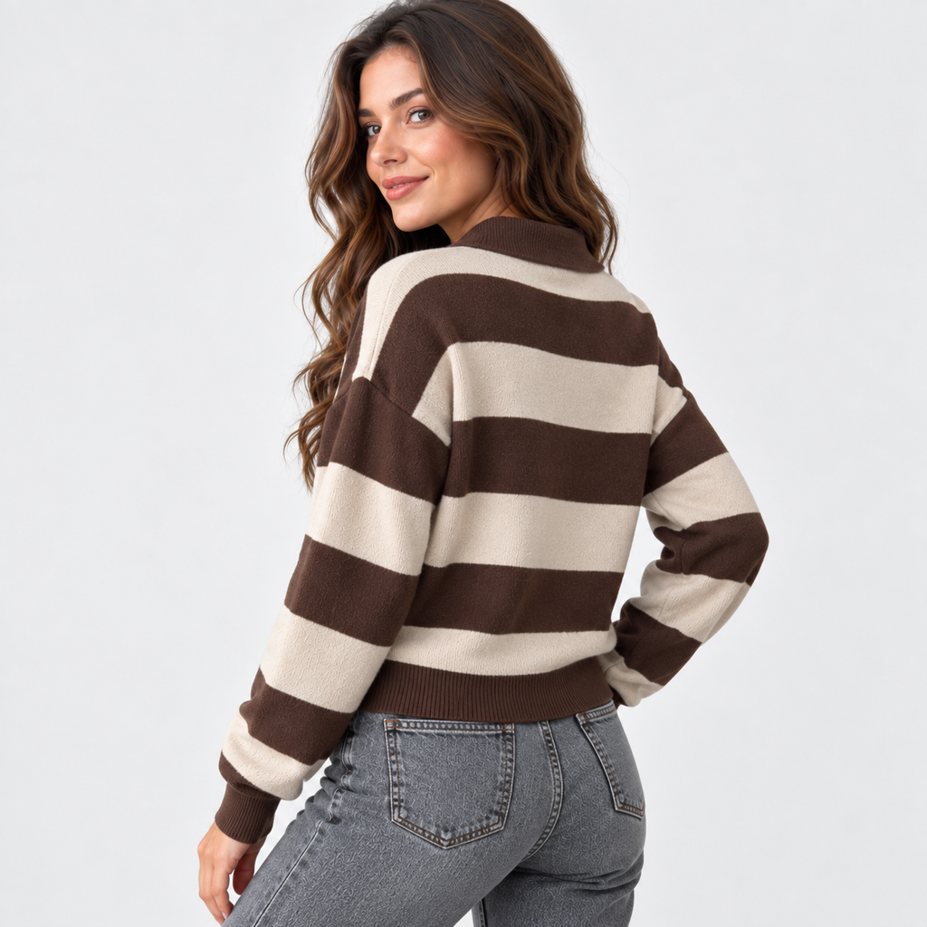 Women's Striped Half-Zip Sweater - Viscose Knit