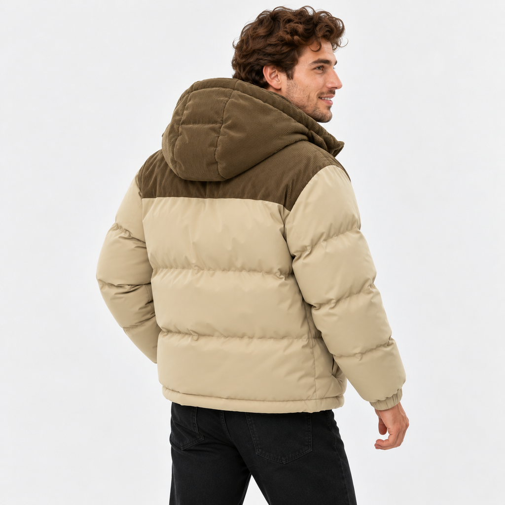 Men's Hooded Padded Winter Coat - Detachable Hood