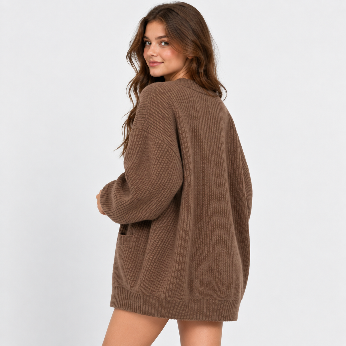 Women's Loose Knit Cardigan Jacket - Button Front
