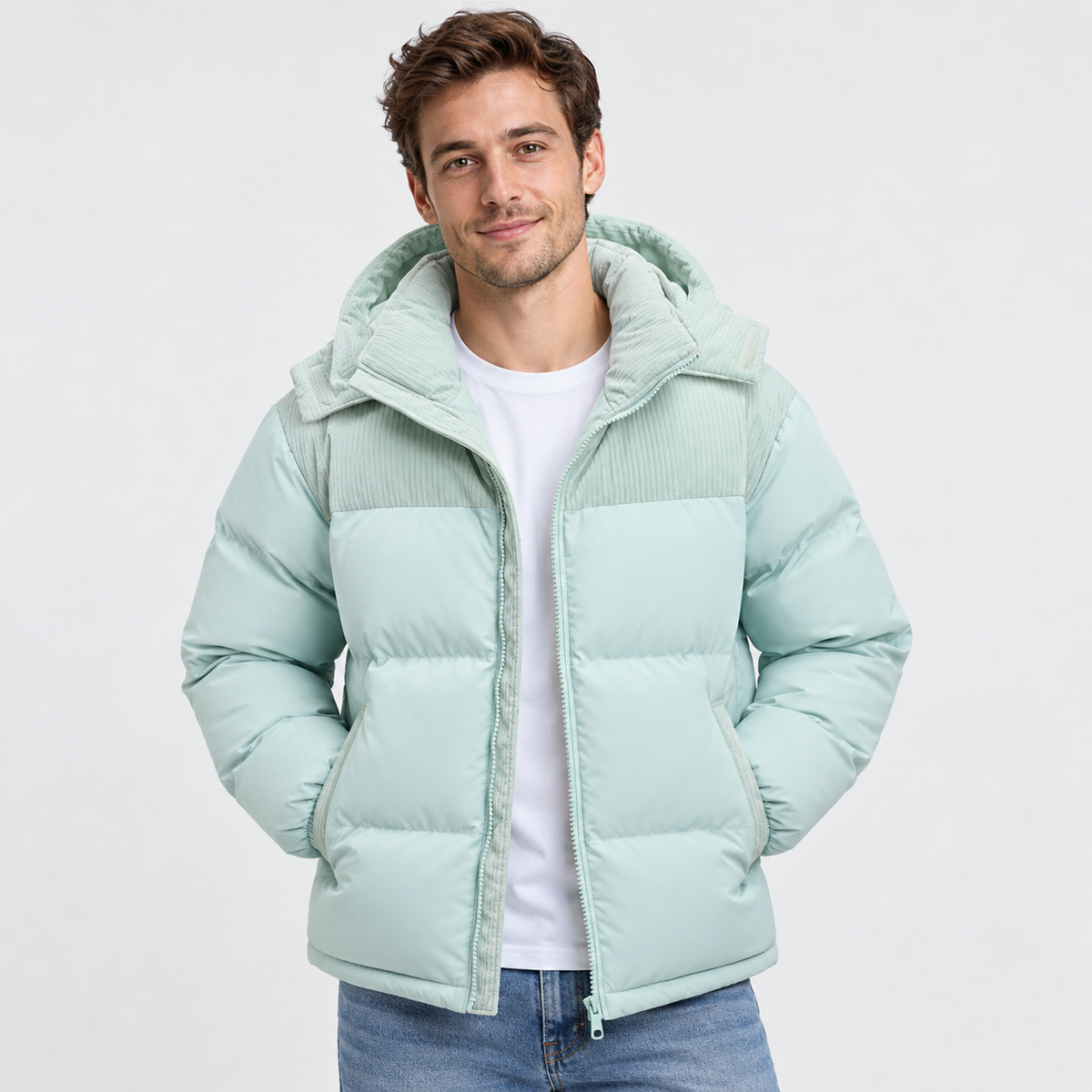Men's Hooded Padded Winter Coat - Detachable Hood