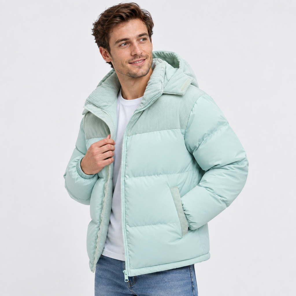 Men's Hooded Padded Winter Coat - Detachable Hood