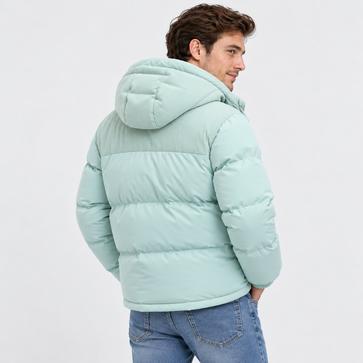 Men's Hooded Padded Winter Coat - Detachable Hood