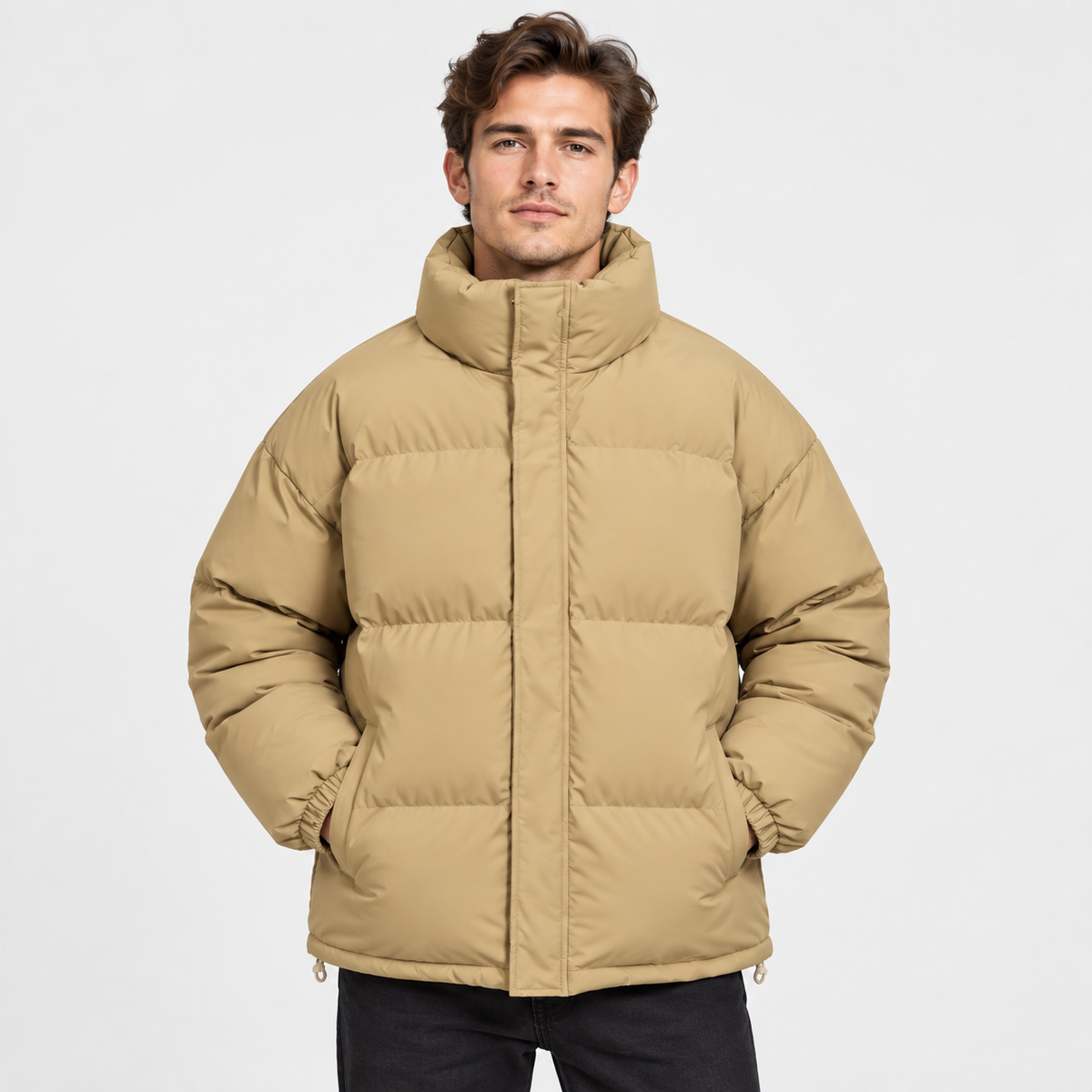 Men's Stand Collar Padded Coat - Thickened Loose Fit