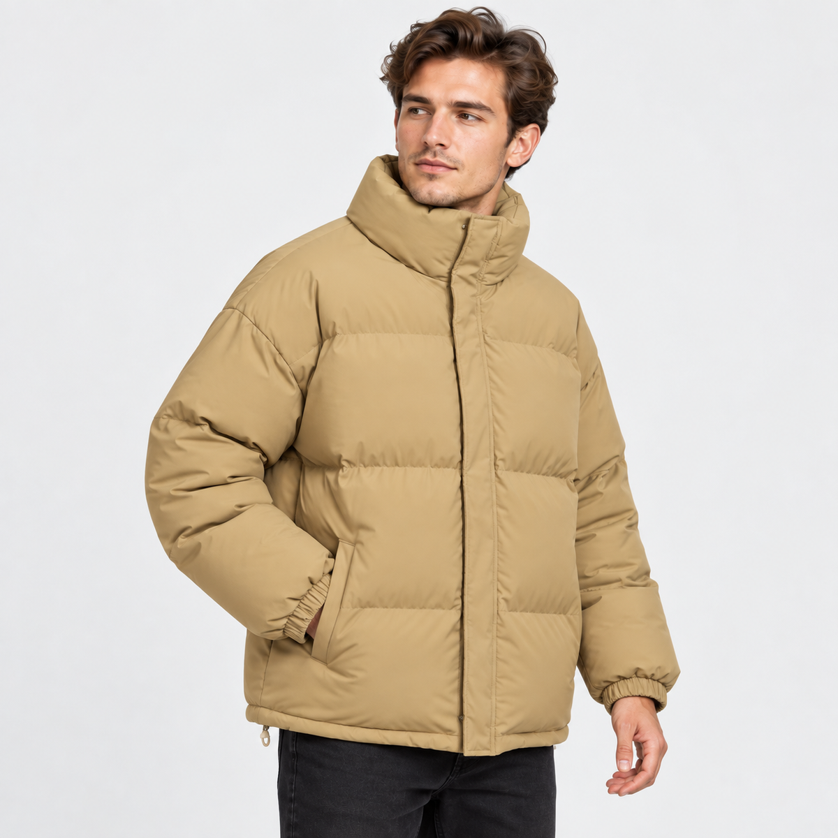 Men's Stand Collar Padded Coat - Thickened Loose Fit