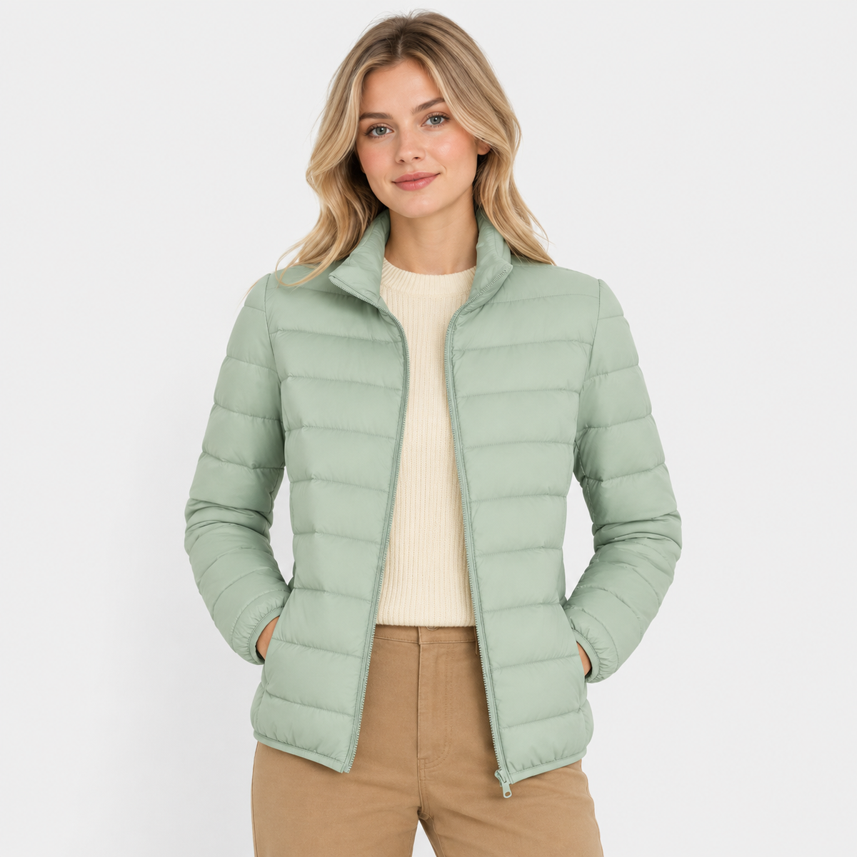 Women's Lightweight Down Jacket - Hooded with Pockets