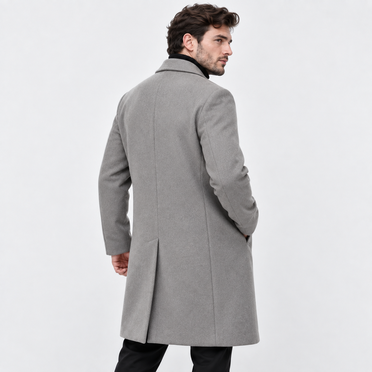 Men's Long Wool-Look Coat - Slim Fit Classic Style