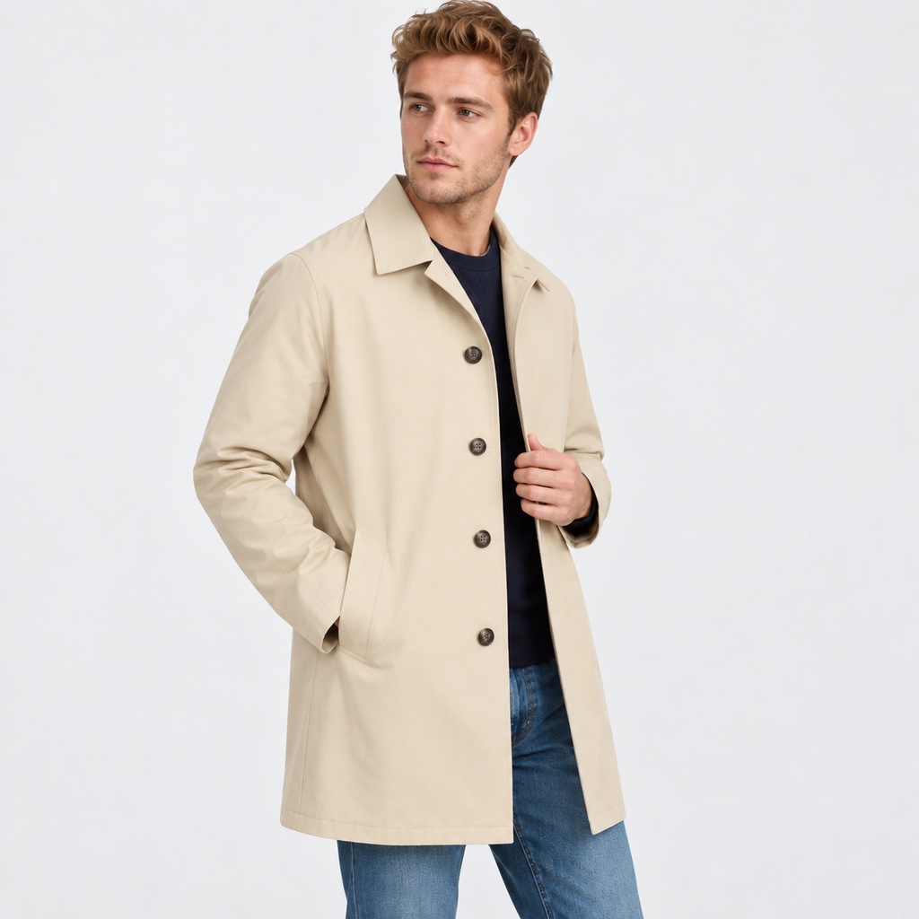 Men's Single-Breasted Trench Coat - Lapel Collar