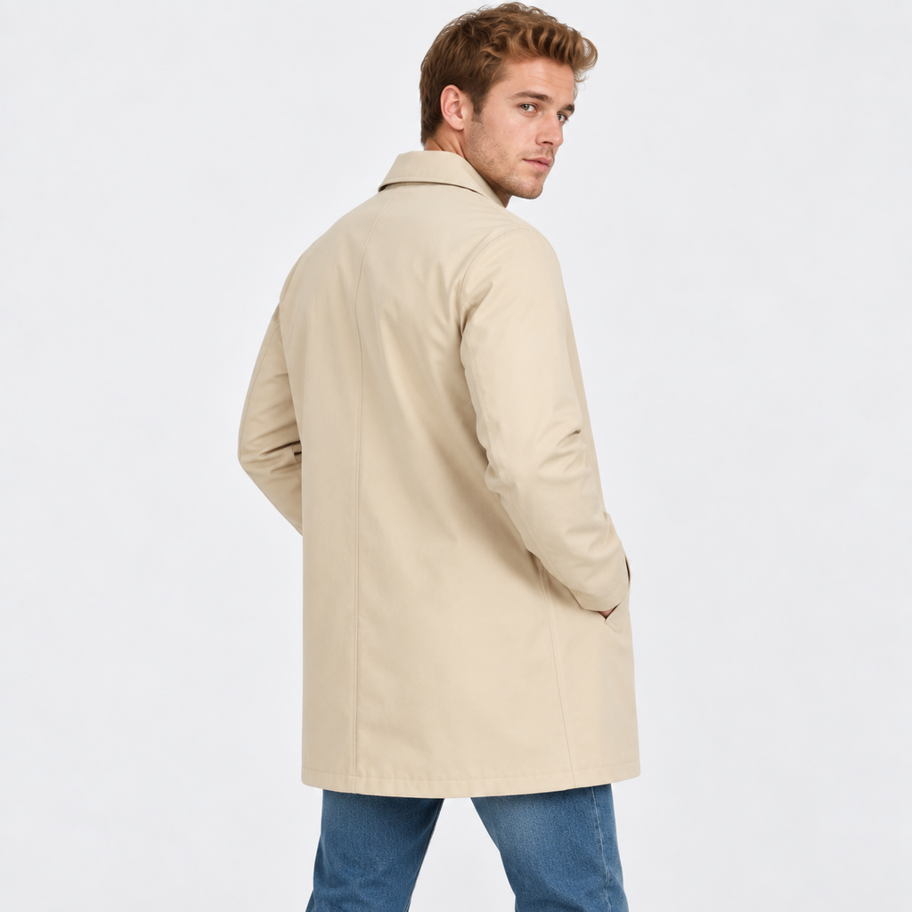 Men's Single-Breasted Trench Coat - Lapel Collar