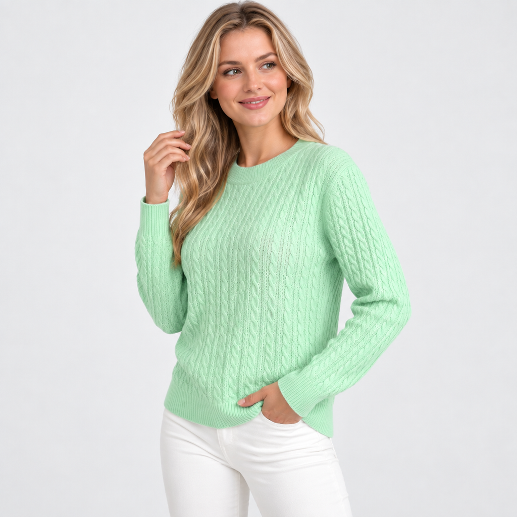 Women's Cable Knit Crew Neck Sweater - Long Sleeve