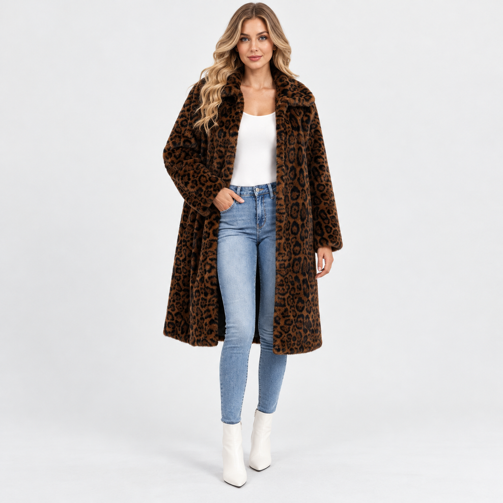 Women's Faux Fur Jacket with Dark Leopard Print