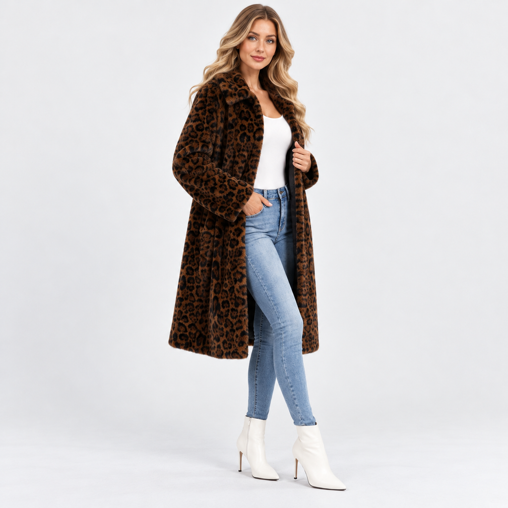 Women's Faux Fur Jacket with Dark Leopard Print