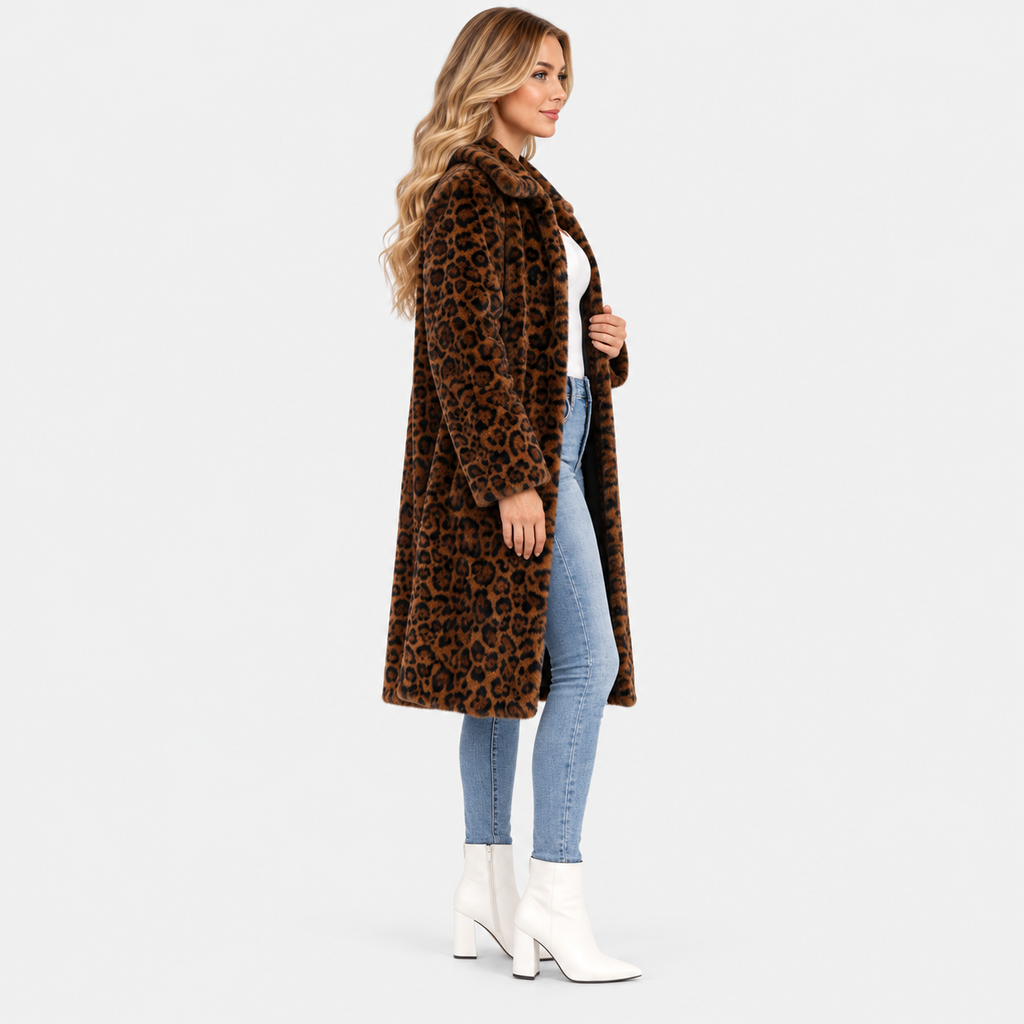 Women's Faux Fur Jacket with Dark Leopard Print