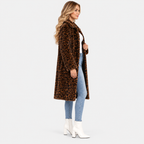 Women's Faux Fur Jacket with Dark Leopard Print