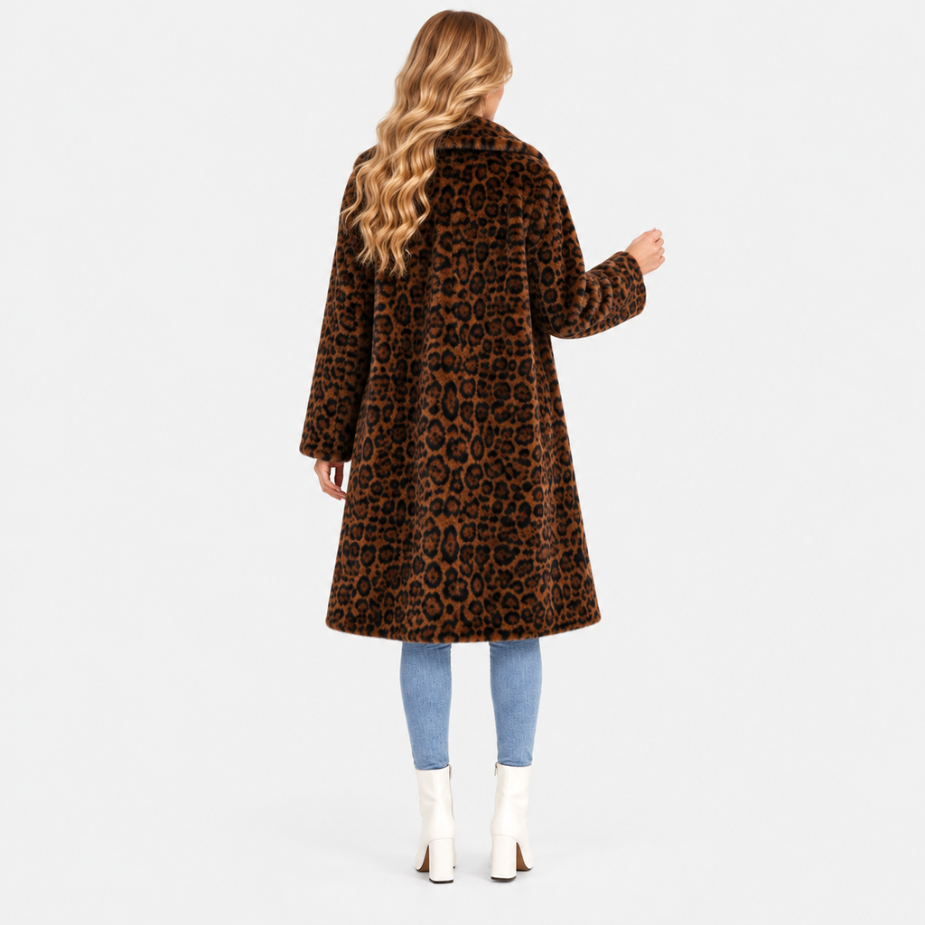 Women's Faux Fur Jacket with Dark Leopard Print