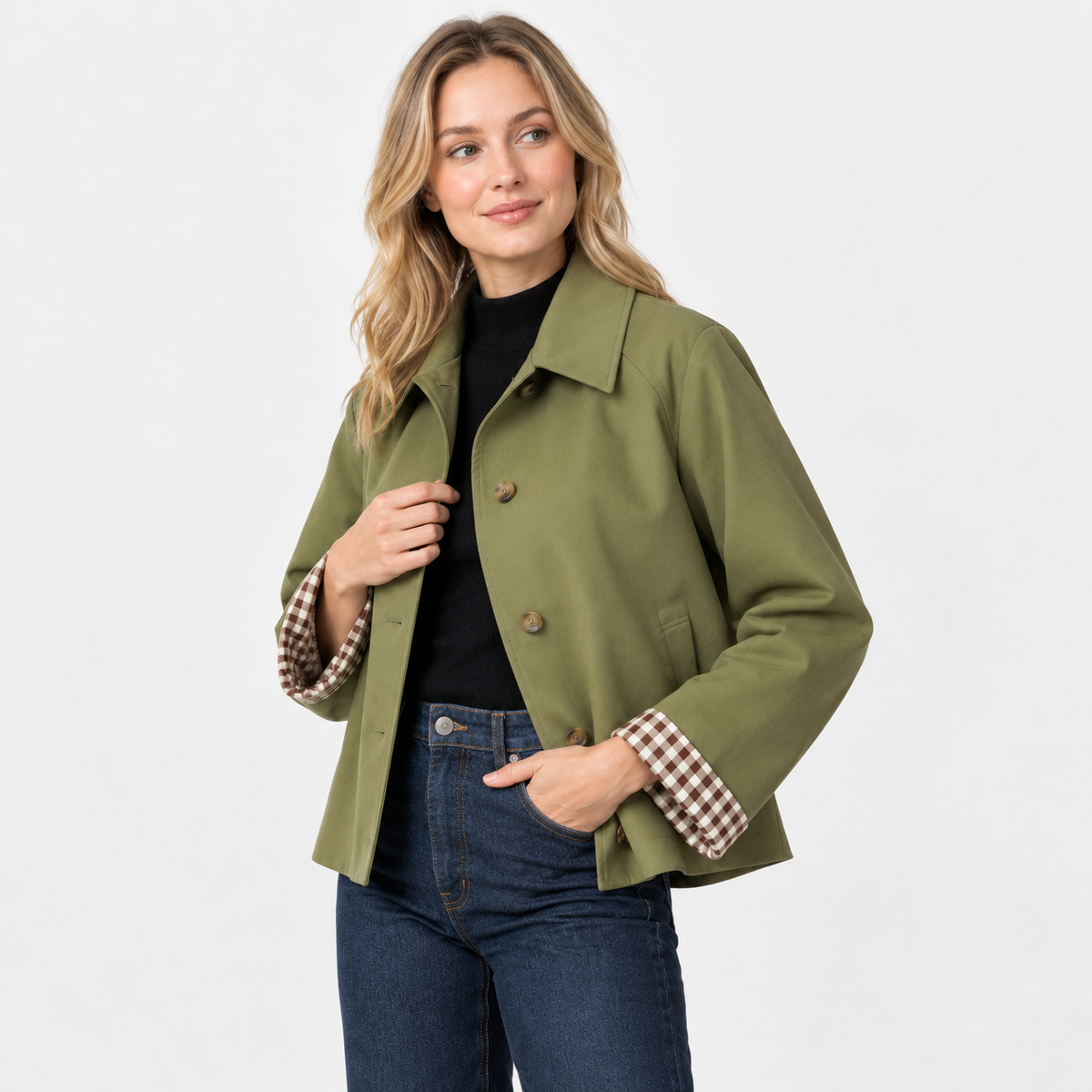 Women's Casual Jacket - Single-Breasted Woven Design