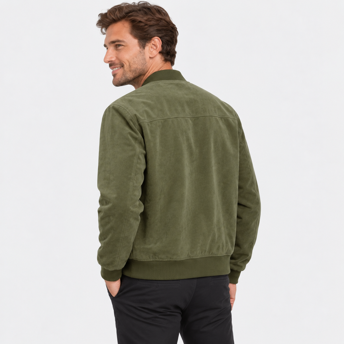 Men's Suede-Style Zip Top - Stand Collar Long Sleeve
