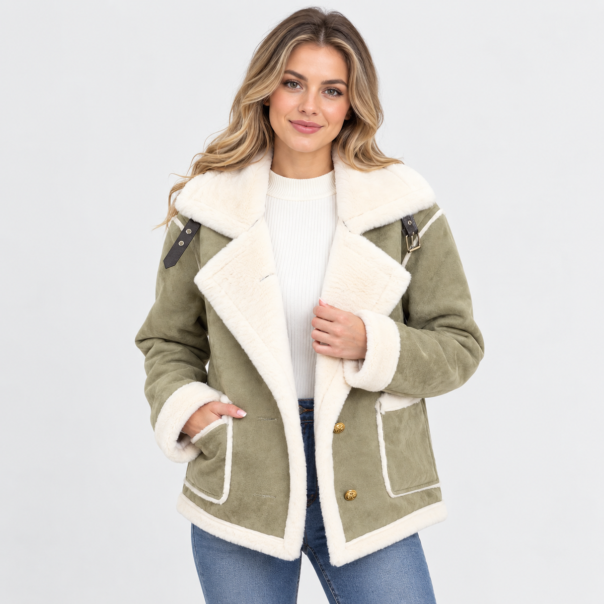 Women's Lined Winter Jacket - Elegant Lapel Style