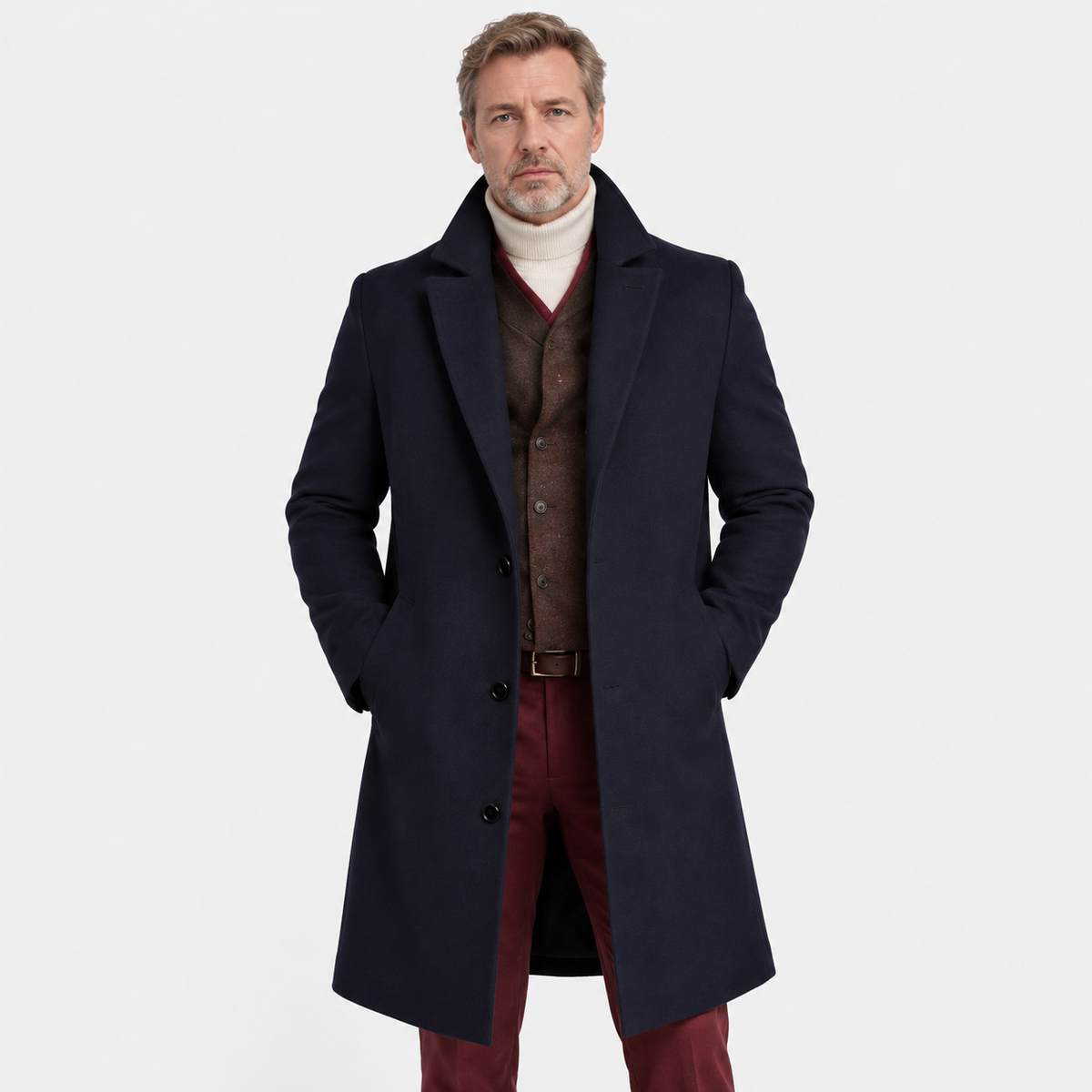 Men's Mid-Length Woolen Coat - Thickened Winter Style