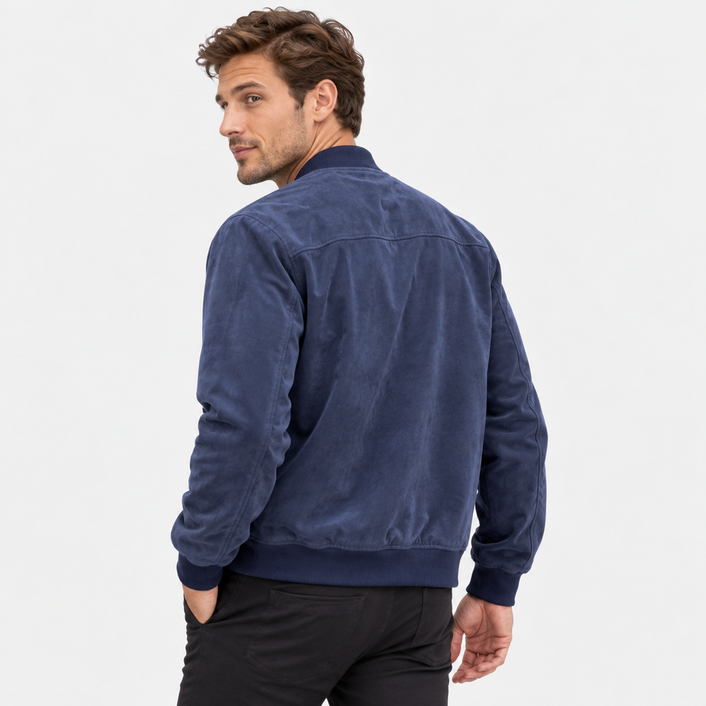 Men's Suede-Style Zip Top - Stand Collar Long Sleeve