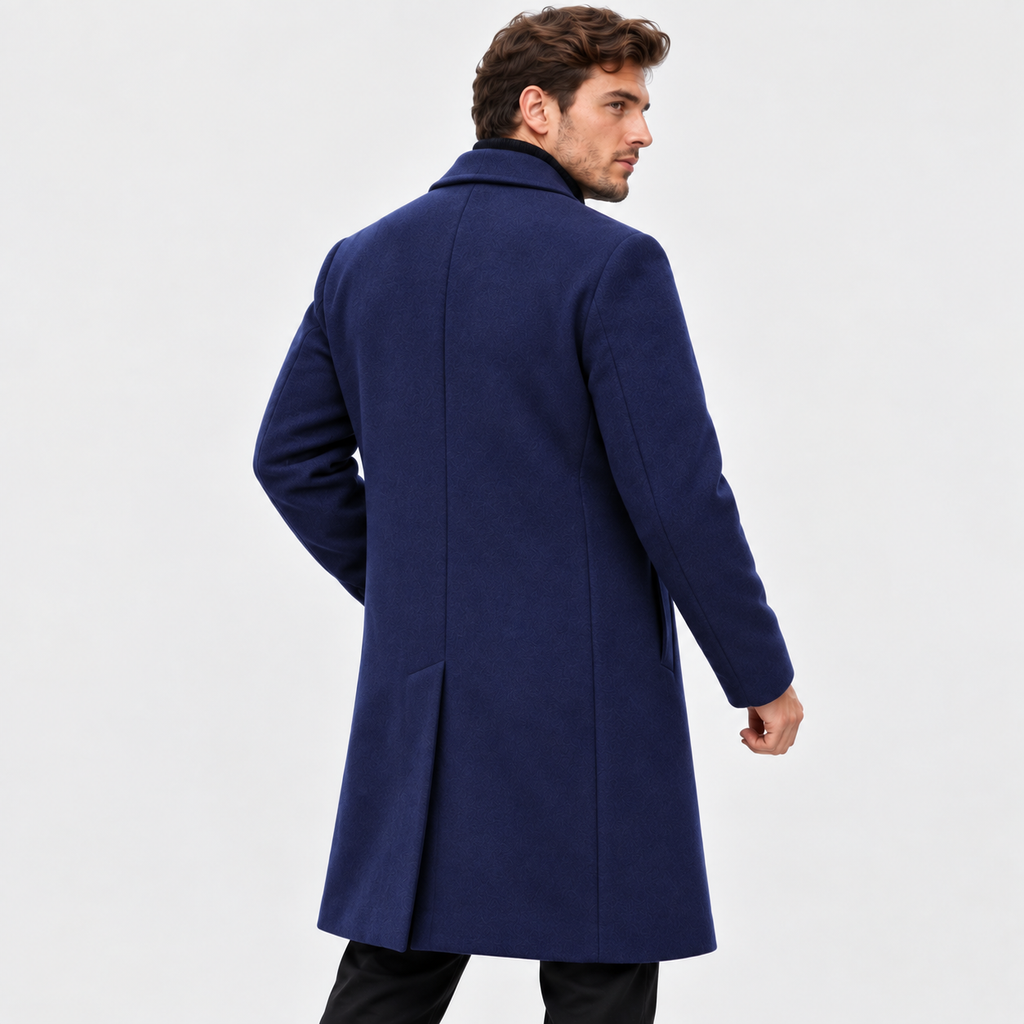 Men's Long Wool-Look Coat - Slim Fit Classic Style