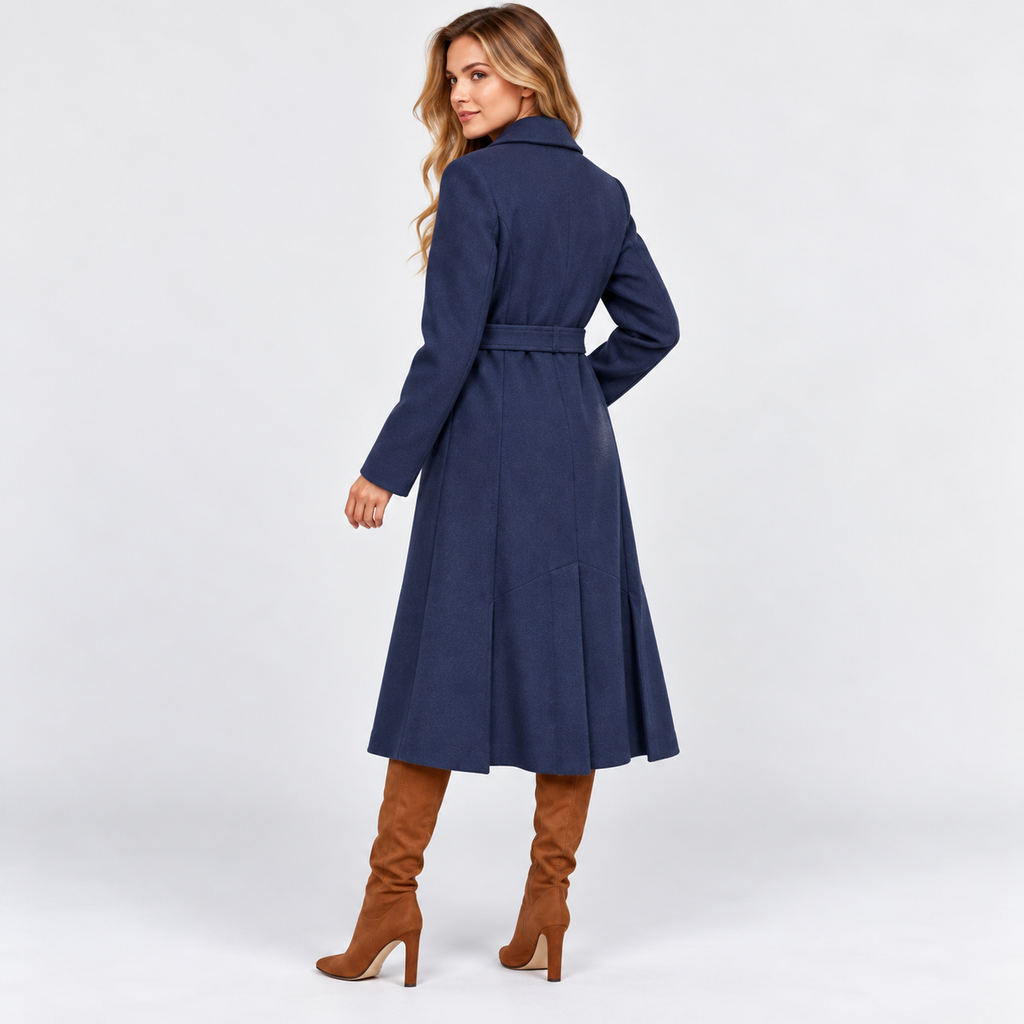 Women's Long V-Neck Coat with Lace-Up Waist