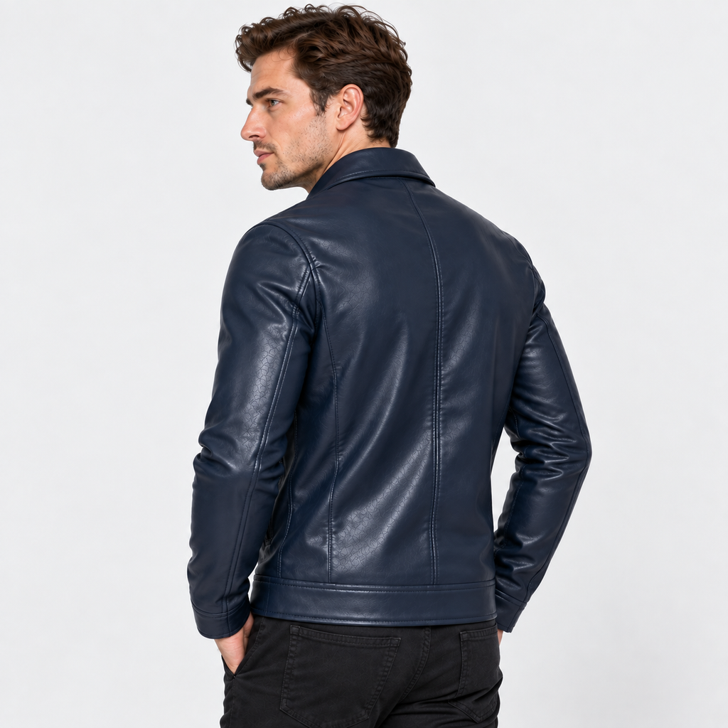 Men's Faux Leather Lapel Jacket - Slim Fit