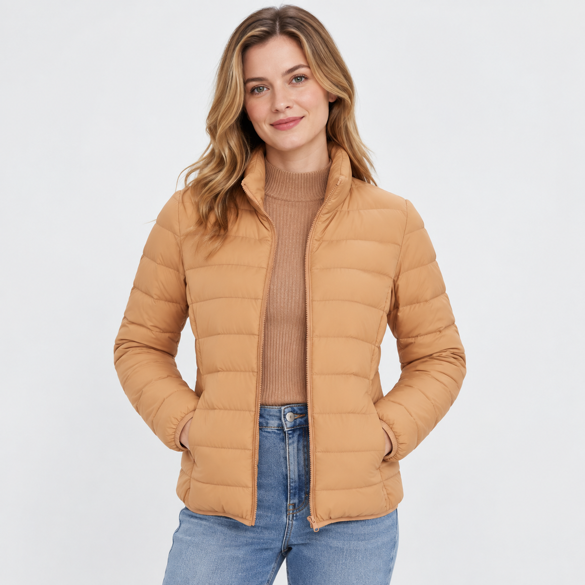 Women's Lightweight Down Jacket - Hooded with Pockets