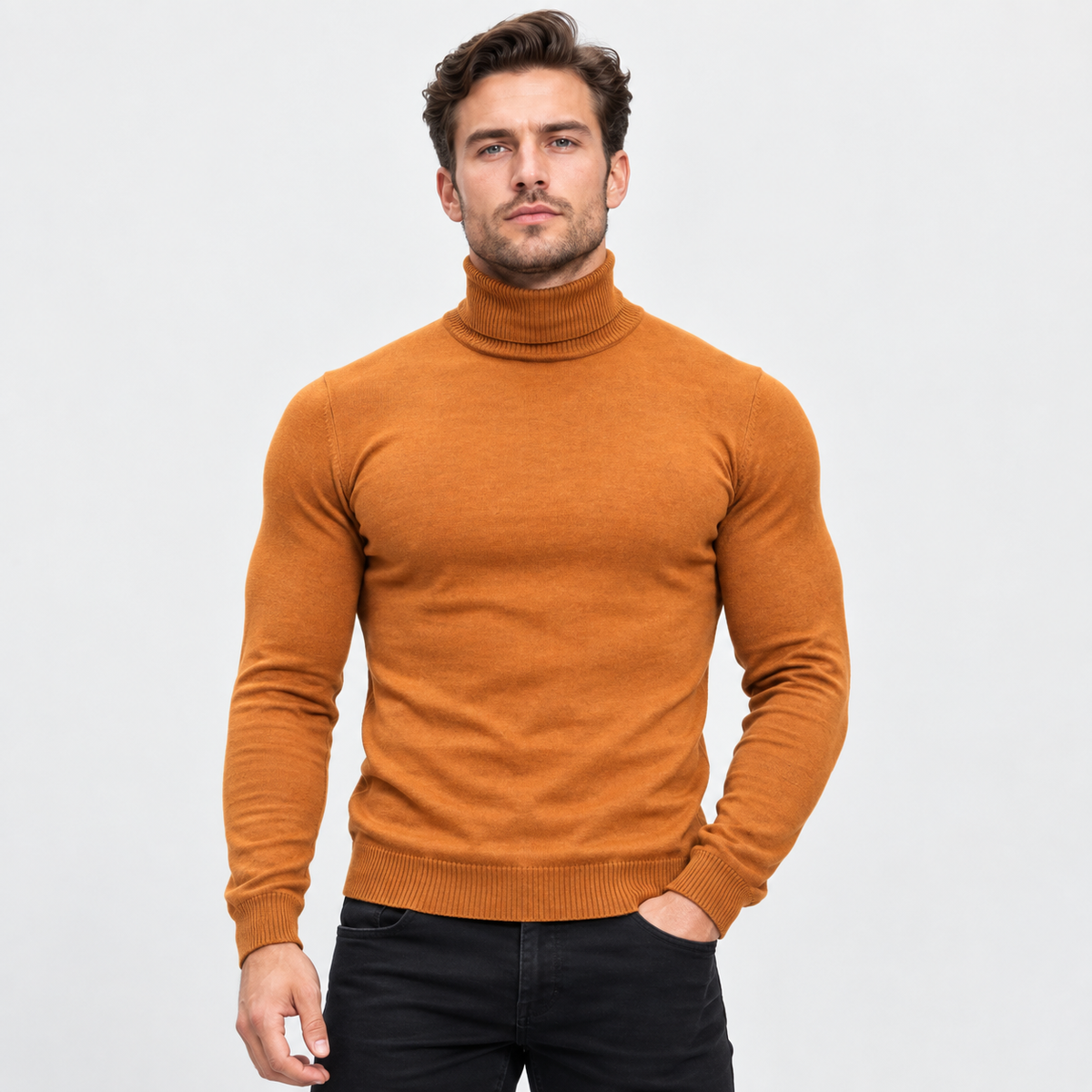 Men's Printed Turtleneck T-Shirt - Long Sleeve
