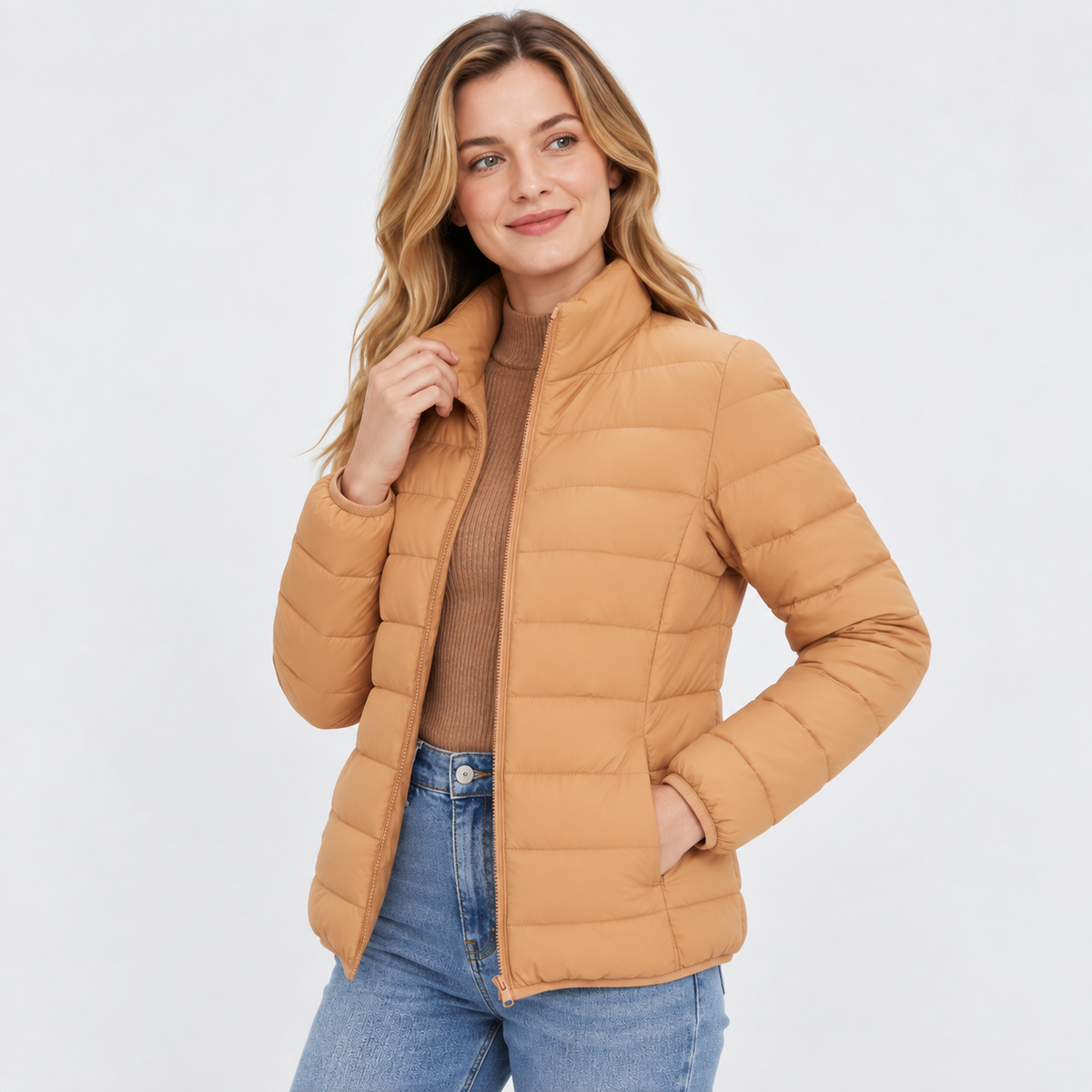 Women's Lightweight Down Jacket - Hooded with Pockets