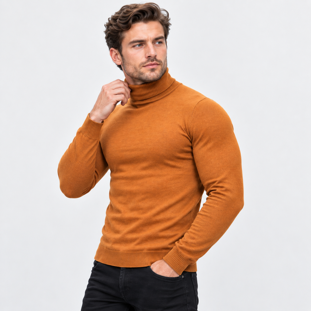 Men's Printed Turtleneck T-Shirt - Long Sleeve