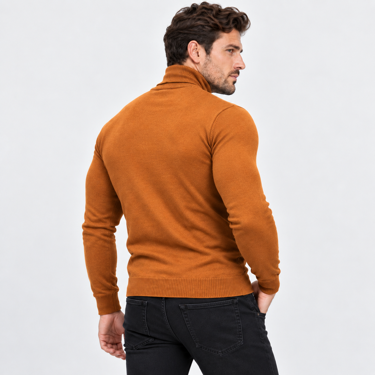 Men's Printed Turtleneck T-Shirt - Long Sleeve