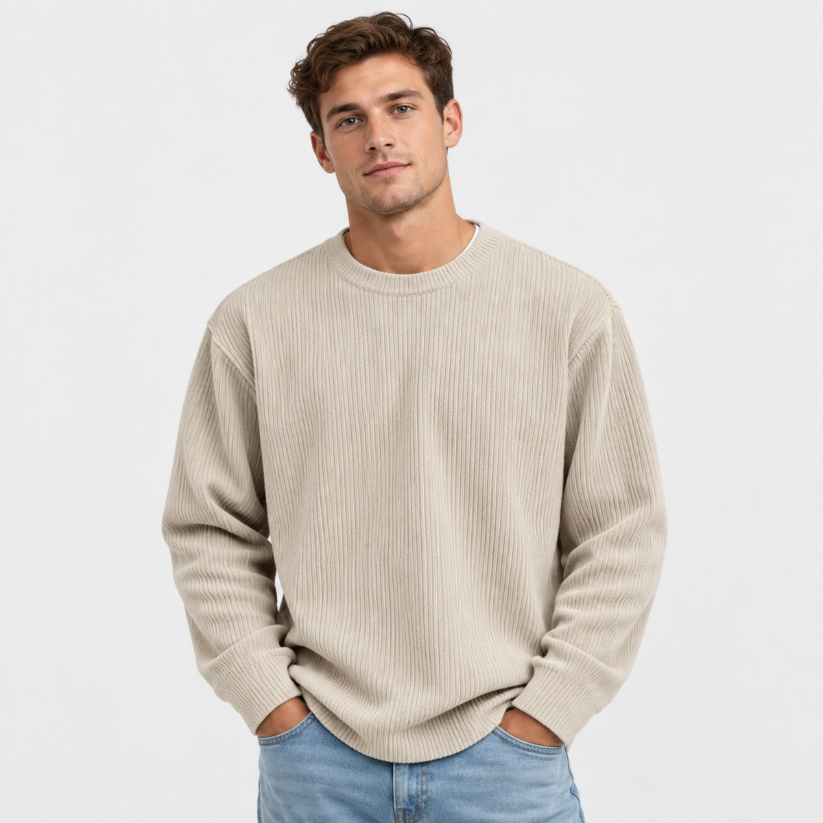 Men's Corduroy Crew Neck Sweatshirt - Long Sleeve