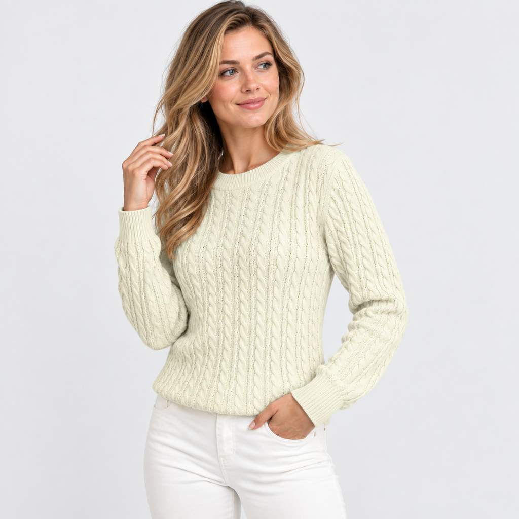 Women's Cable Knit Crew Neck Sweater - Long Sleeve