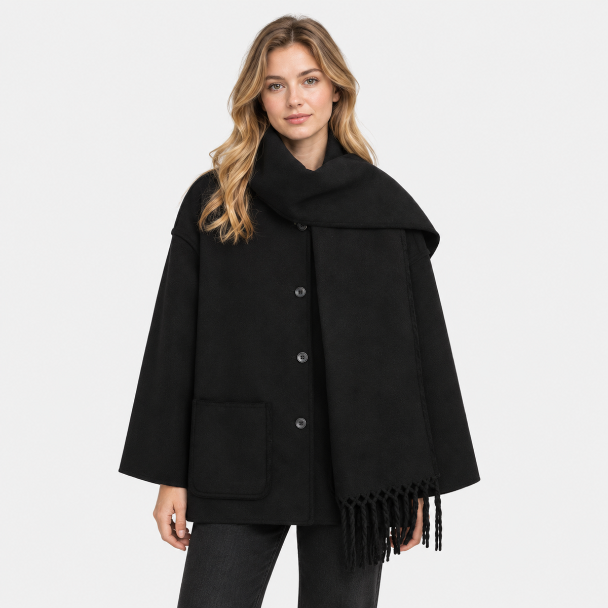 Women's Wool-Look Coat - Thick Loose Fit with Pockets