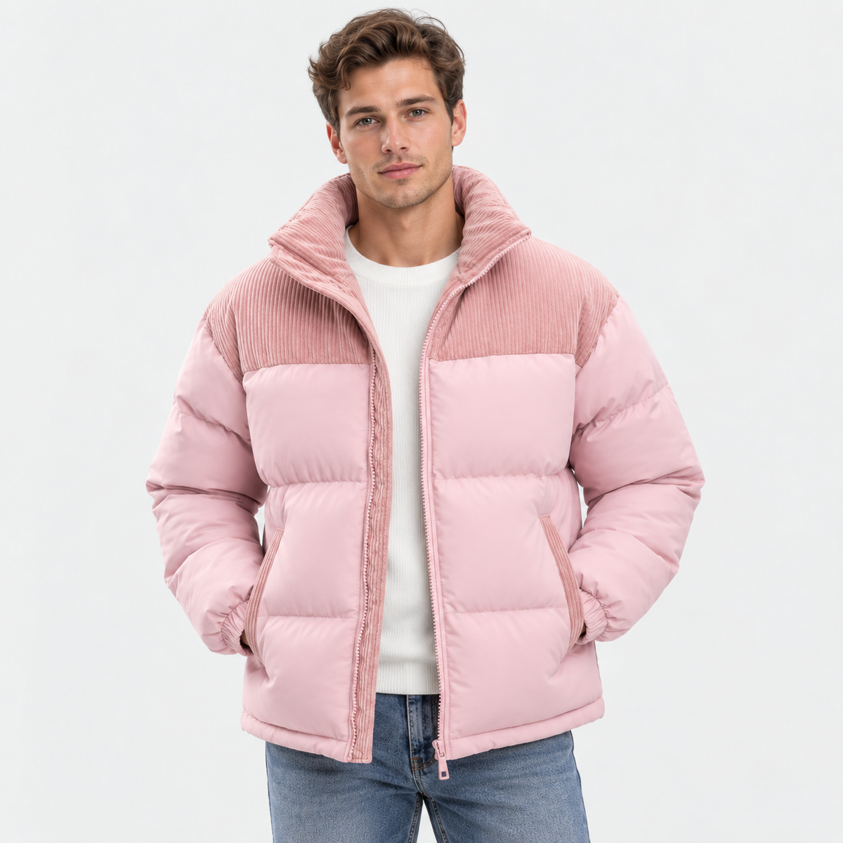 Men's Hooded Padded Winter Coat - Detachable Hood