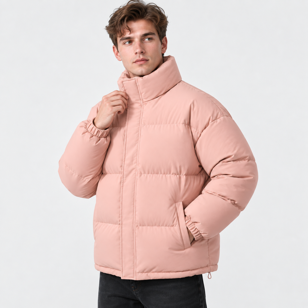 Men's Stand Collar Padded Coat - Thickened Loose Fit