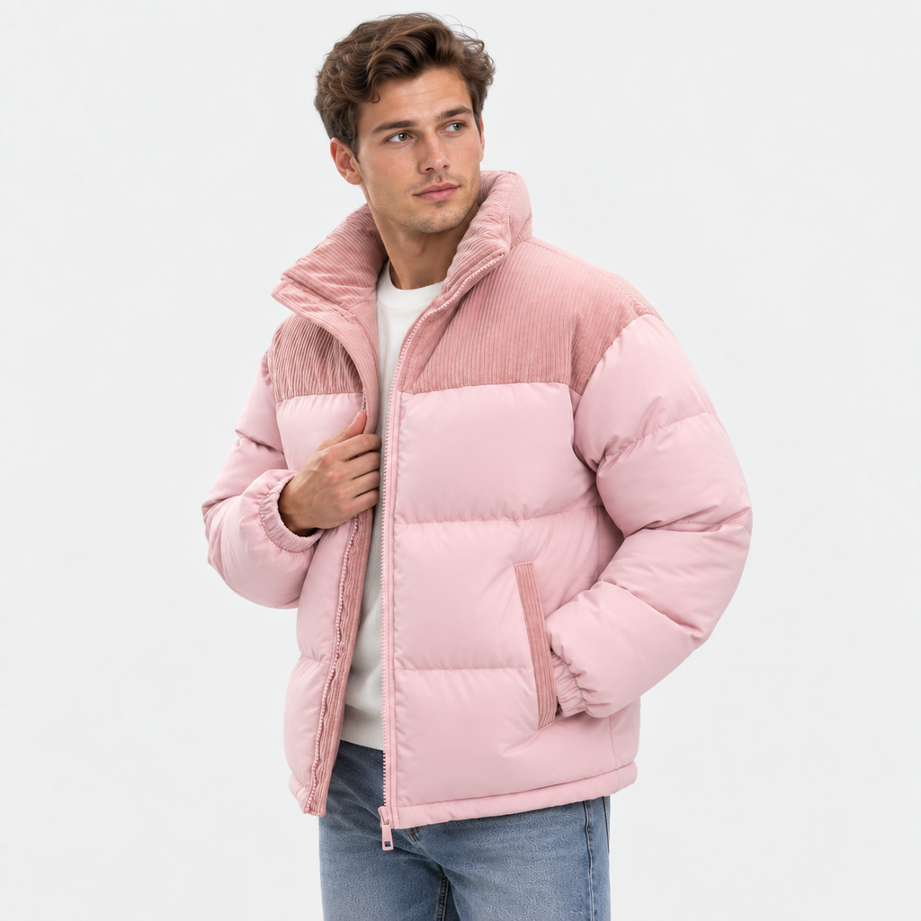 Men's Hooded Padded Winter Coat - Detachable Hood