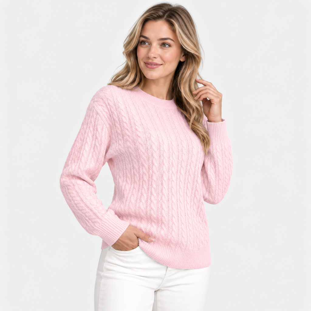 Women's Cable Knit Crew Neck Sweater - Long Sleeve