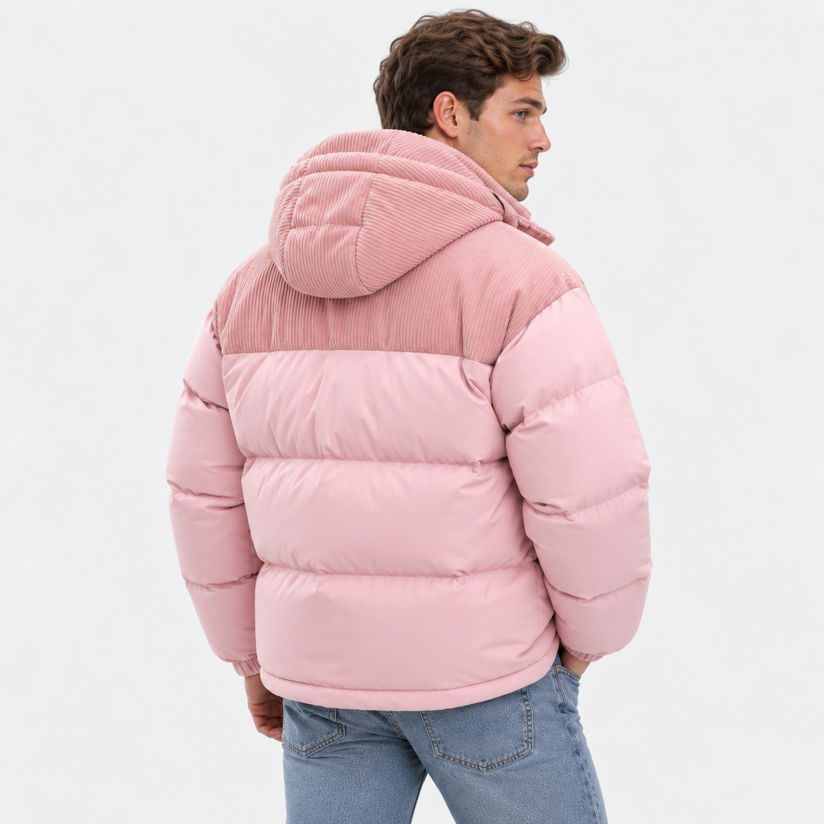 Men's Hooded Padded Winter Coat - Detachable Hood