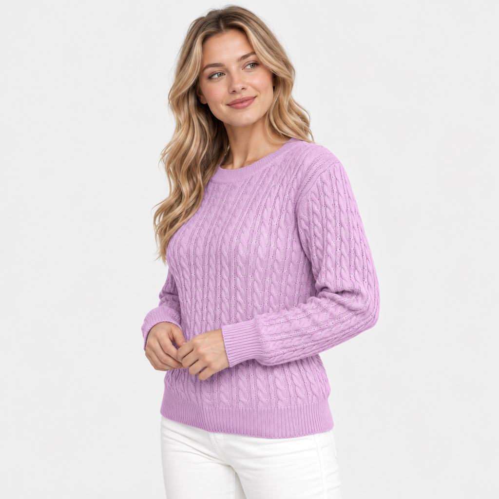 Women's Cable Knit Crew Neck Sweater - Long Sleeve