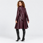 Women's Classic Faux Leather Trench Coat with Belted Waist