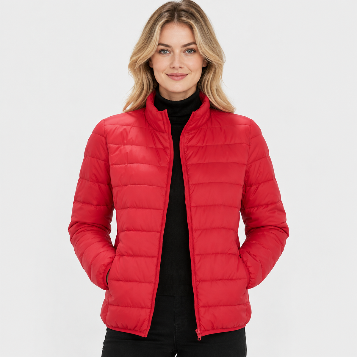 Women's Lightweight Down Jacket - Hooded with Pockets