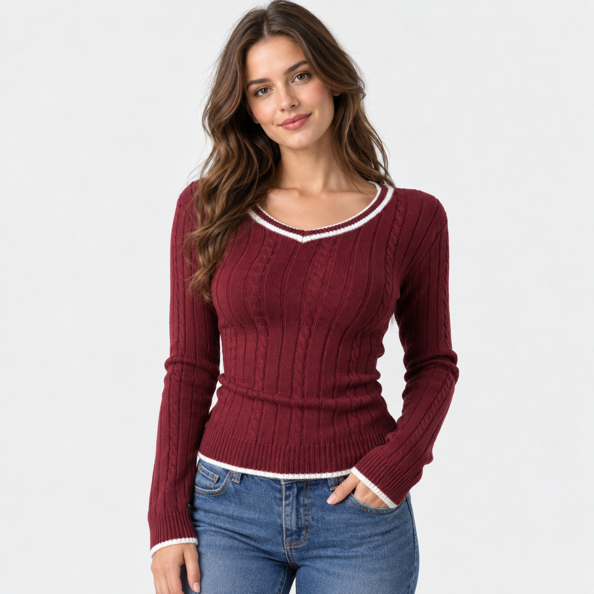 Women's Color Block V-Neck Sweater - Viscose Knit