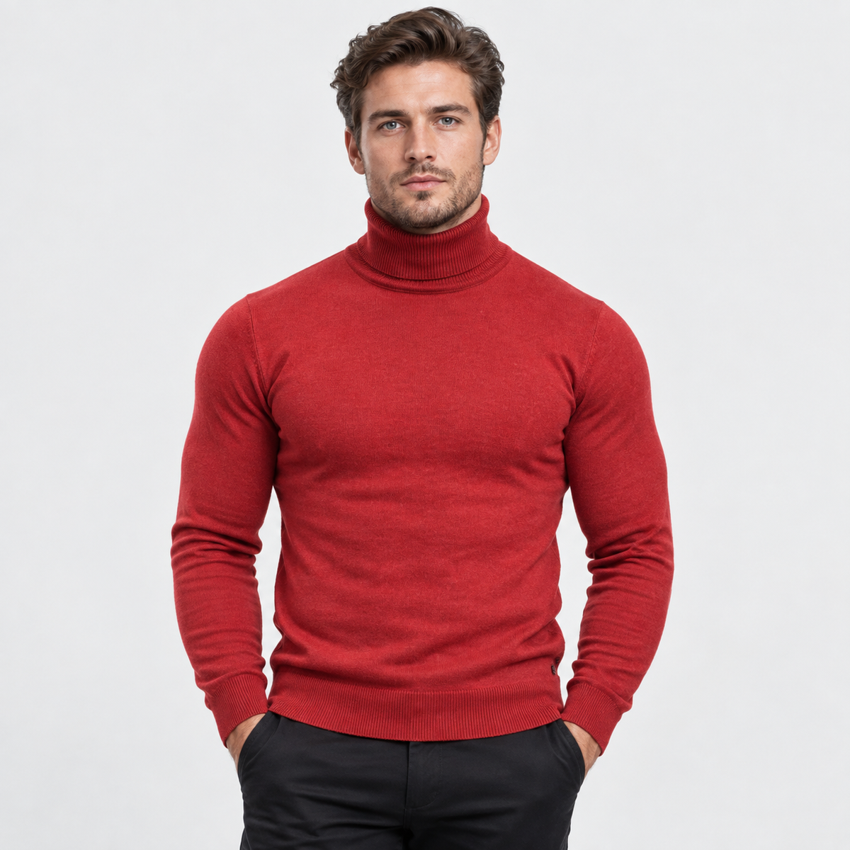 Men's Printed Turtleneck T-Shirt - Long Sleeve