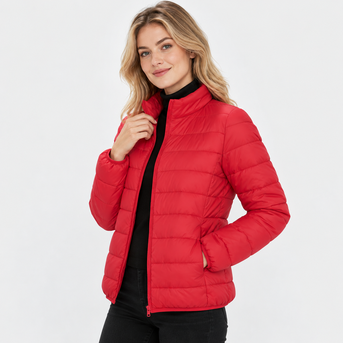 Women's Lightweight Down Jacket - Hooded with Pockets