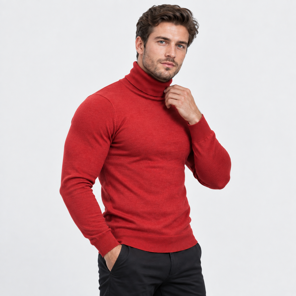 Men's Printed Turtleneck T-Shirt - Long Sleeve