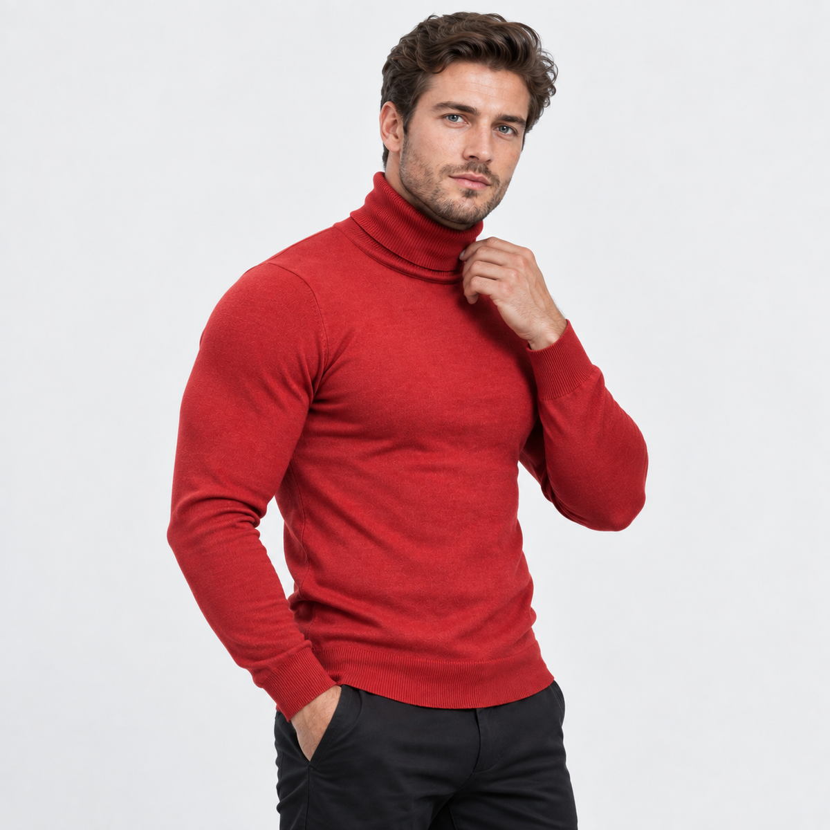 Men's Printed Turtleneck T-Shirt - Long Sleeve