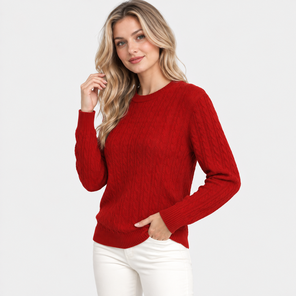 Women's Cable Knit Crew Neck Sweater - Long Sleeve